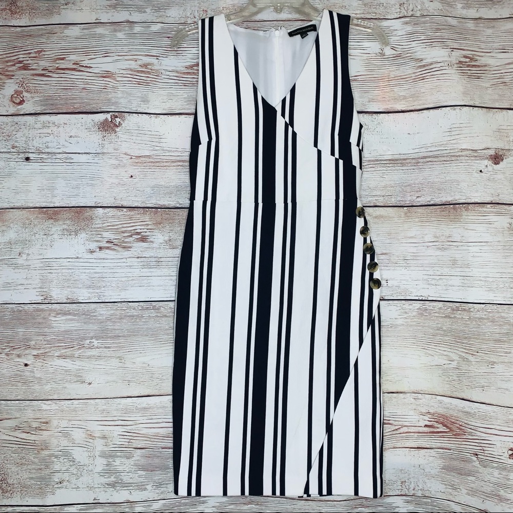 Banana Republic Knit Faux Wrap Stripped Sheath Dress Size 0 XS